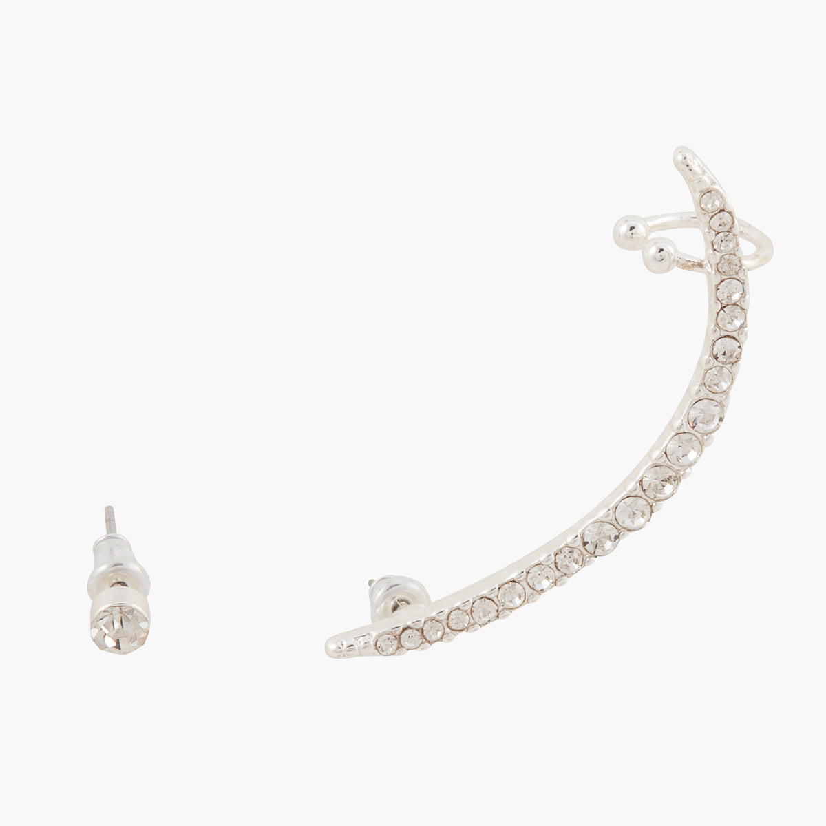 Set de 2 boucles d'oreilles poussettes dont une grande earcuff avec strass City Azur