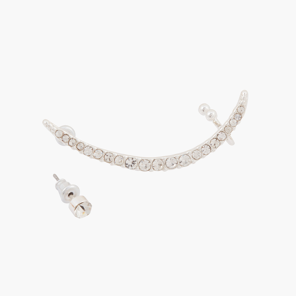 Set de 2 boucles d'oreilles poussettes dont une grande earcuff avec strass City Azur