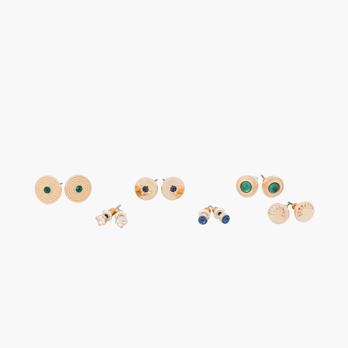 Set de 6 boucles d'oreilles avec strass et cabochon Louxor