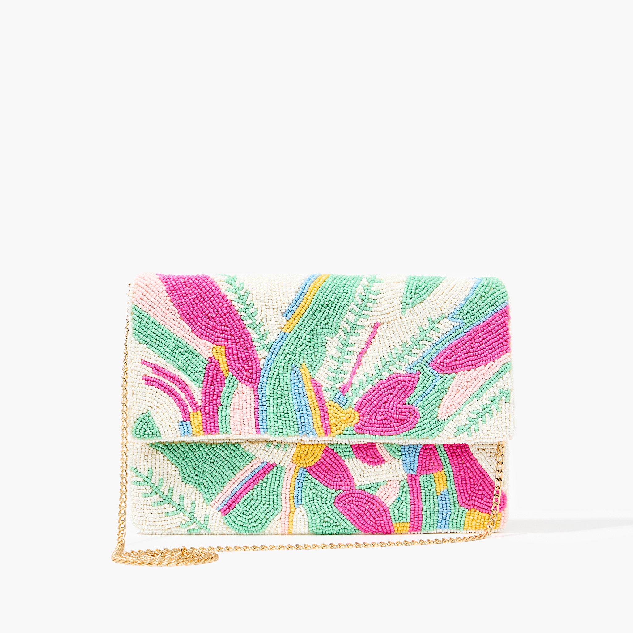 Pochette perlée motifs abstrait - rose et vert