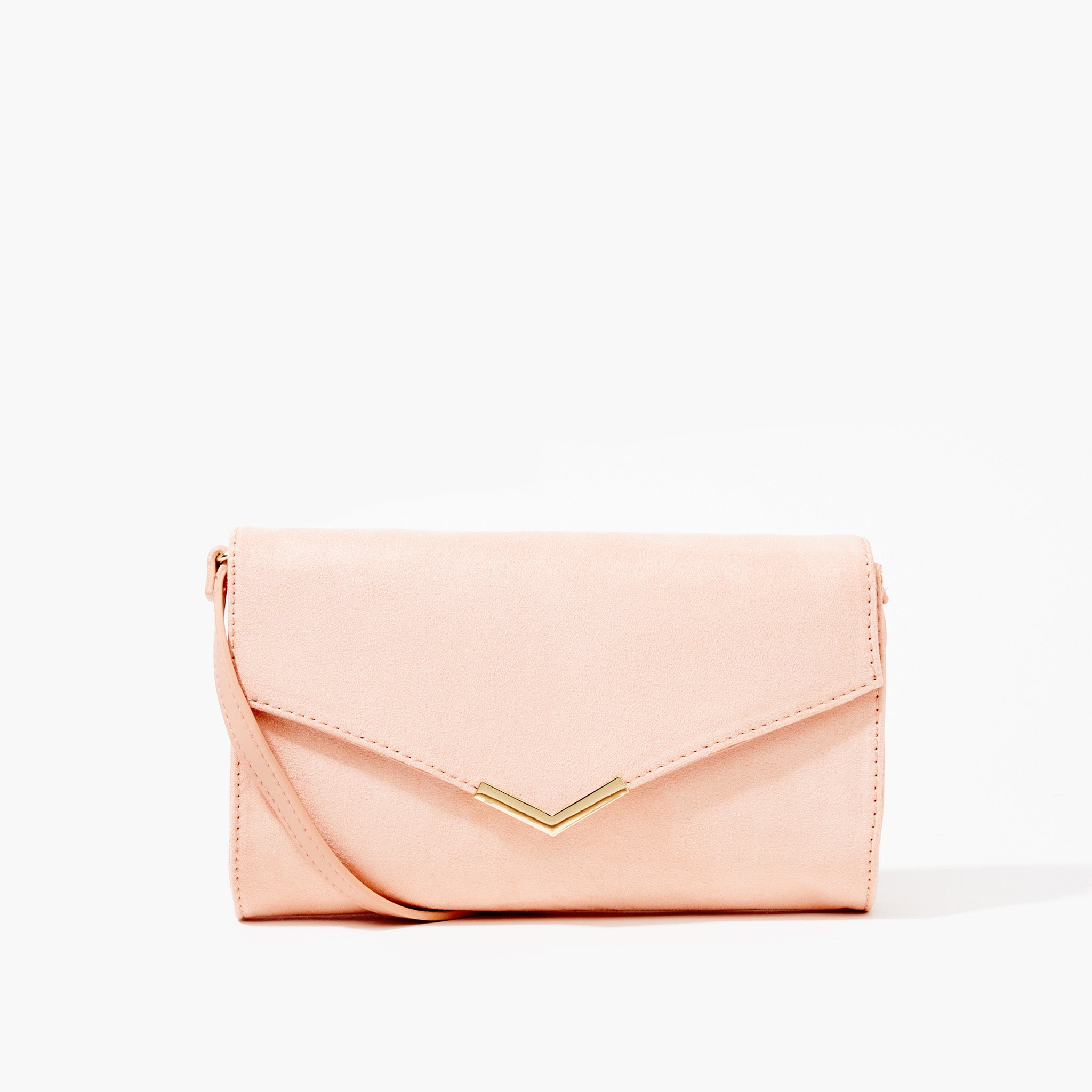 Pochette bandoulière effet suédé - rose nude