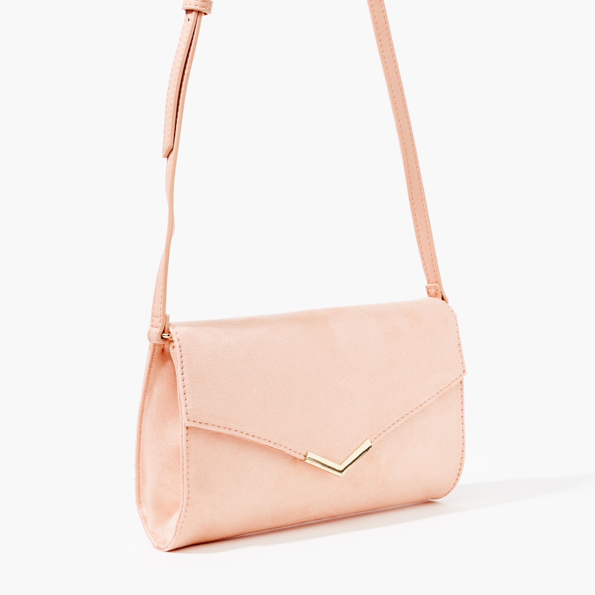 Pochette bandoulière effet suédé - rose nude