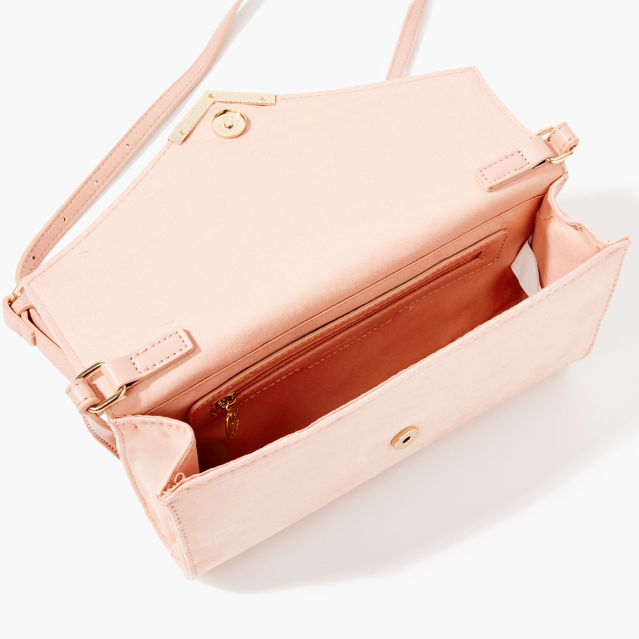 Pochette bandoulière effet suédé - rose nude