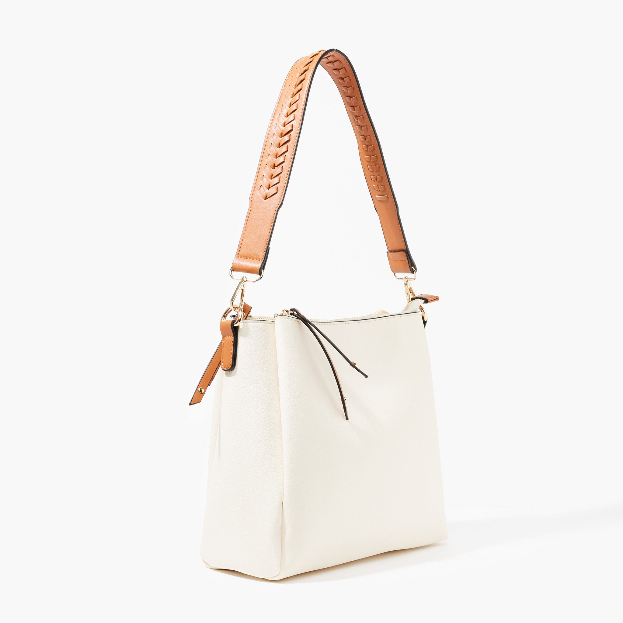 Sac épaule bandoulière tressée - blanc et camel