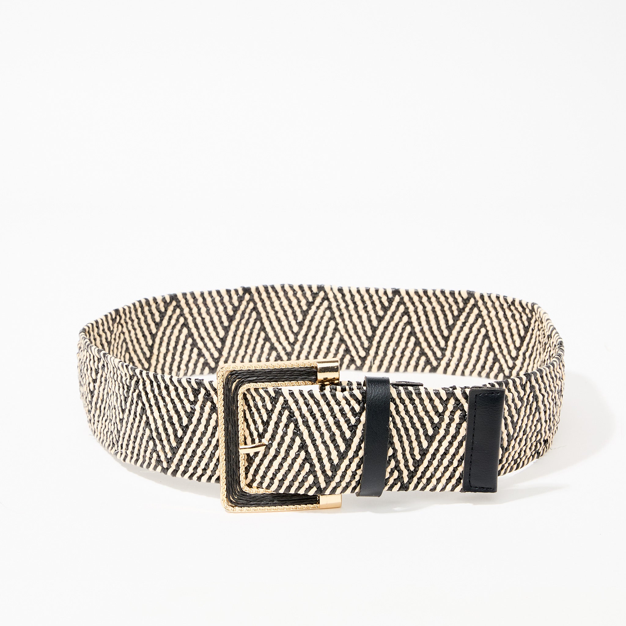 Ceinture à motif géométrique noir et beige