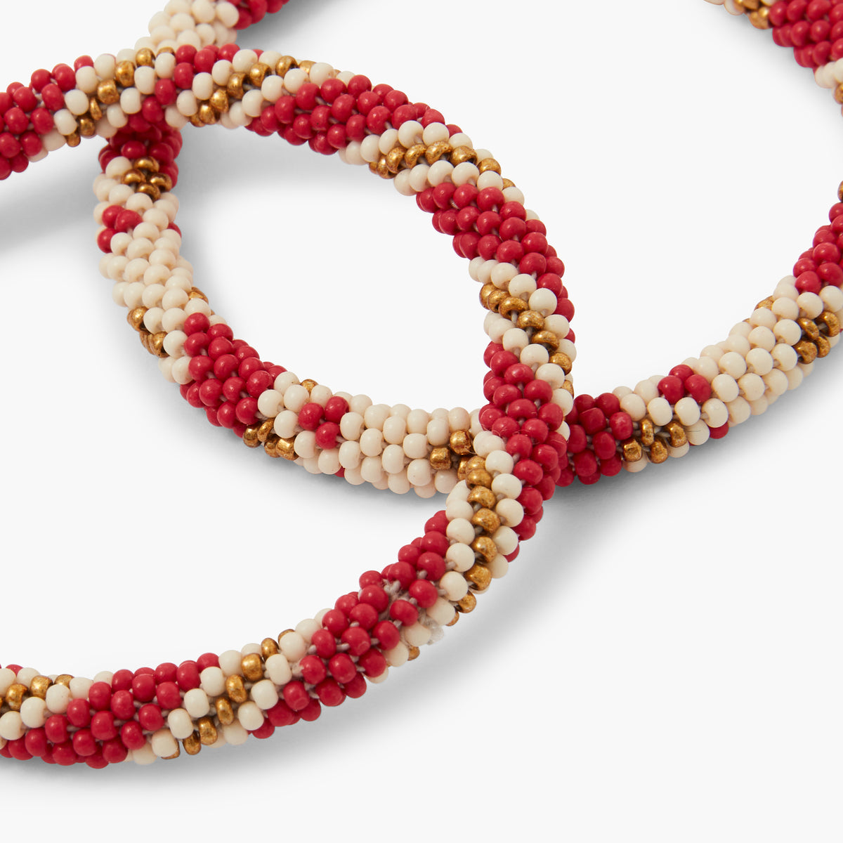 Set de 2 bracelets tissés en perles de rocaille - rouge, écru et doré