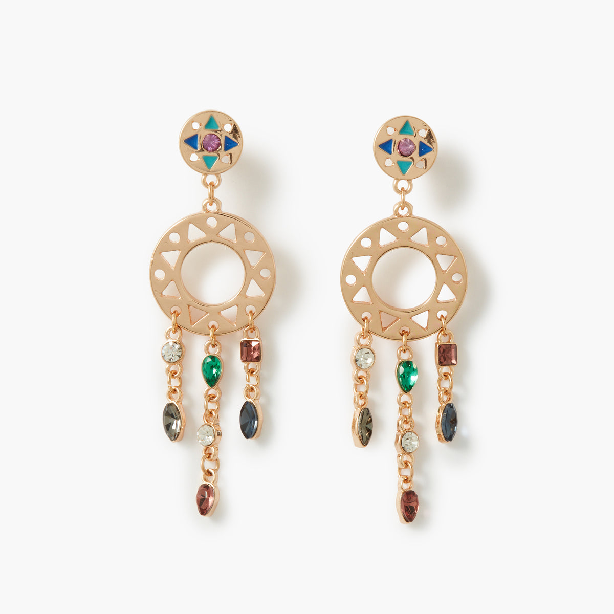 Boucles d'oreilles pendantes cercle ajouré et strass