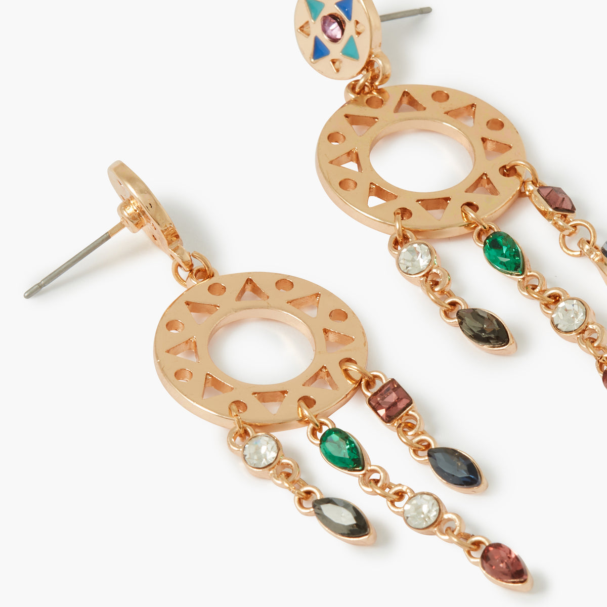 Boucles d'oreilles pendantes cercle ajouré et strass