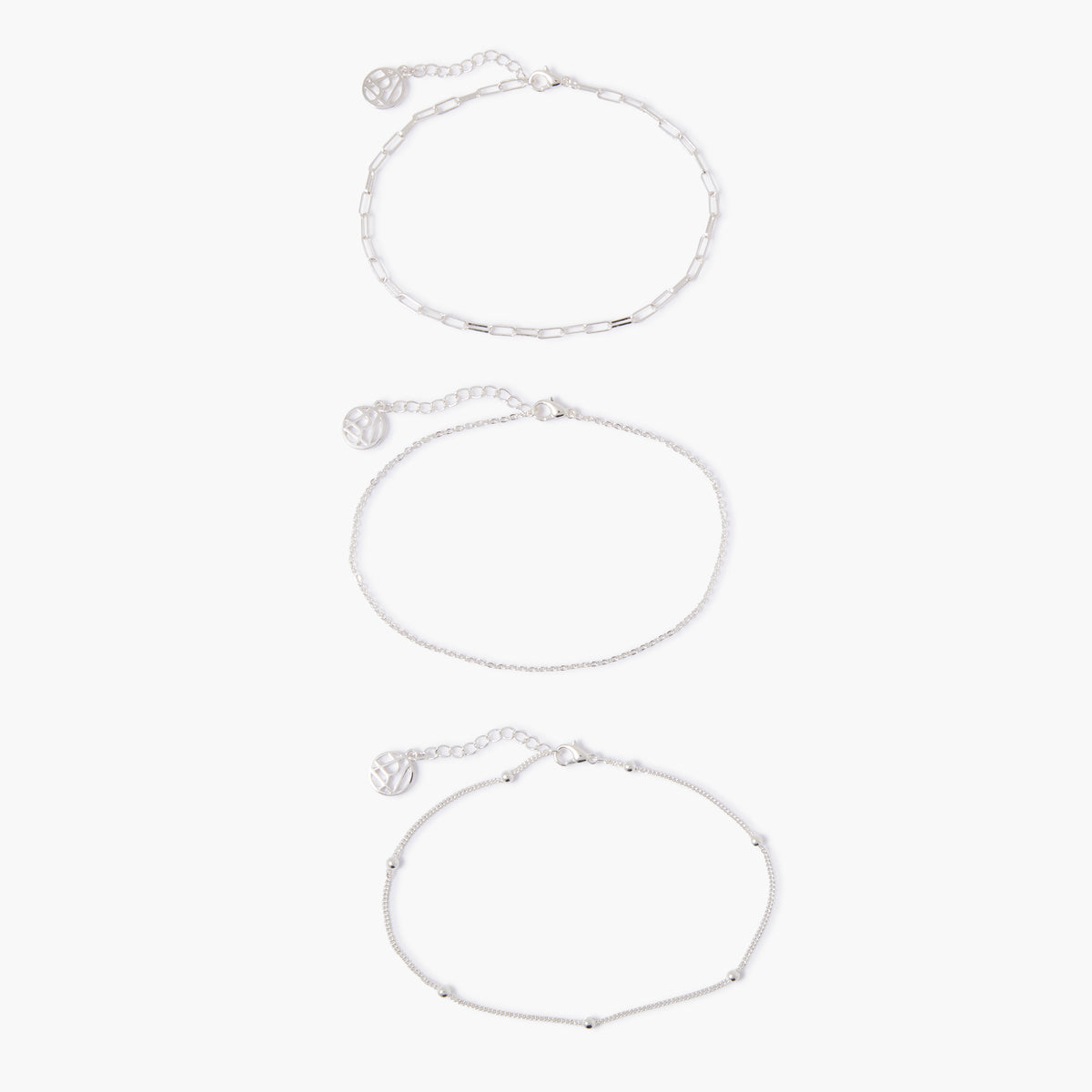 Set de 3 chaînes de cheville argentées