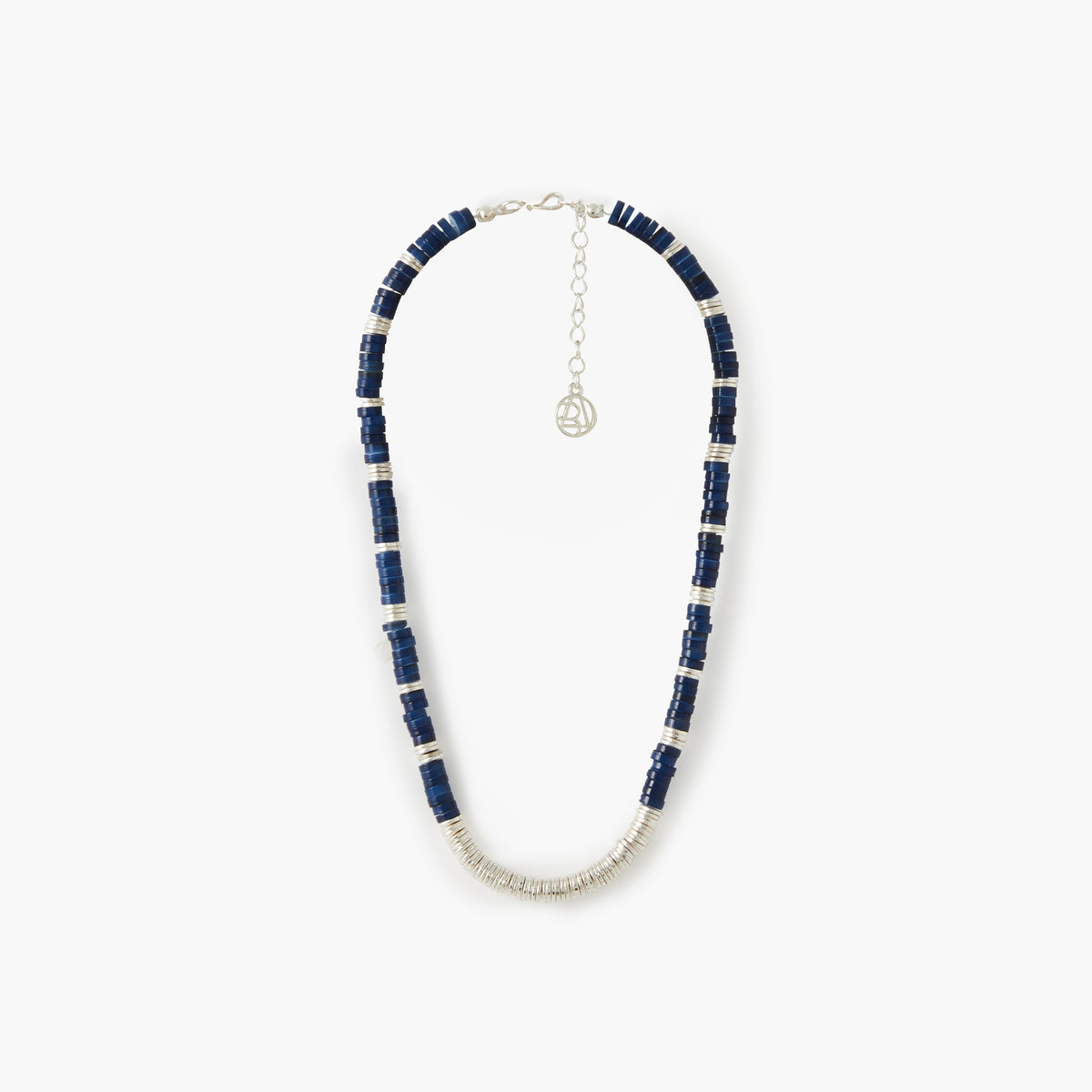 Collier perles plates - argenté et bleu