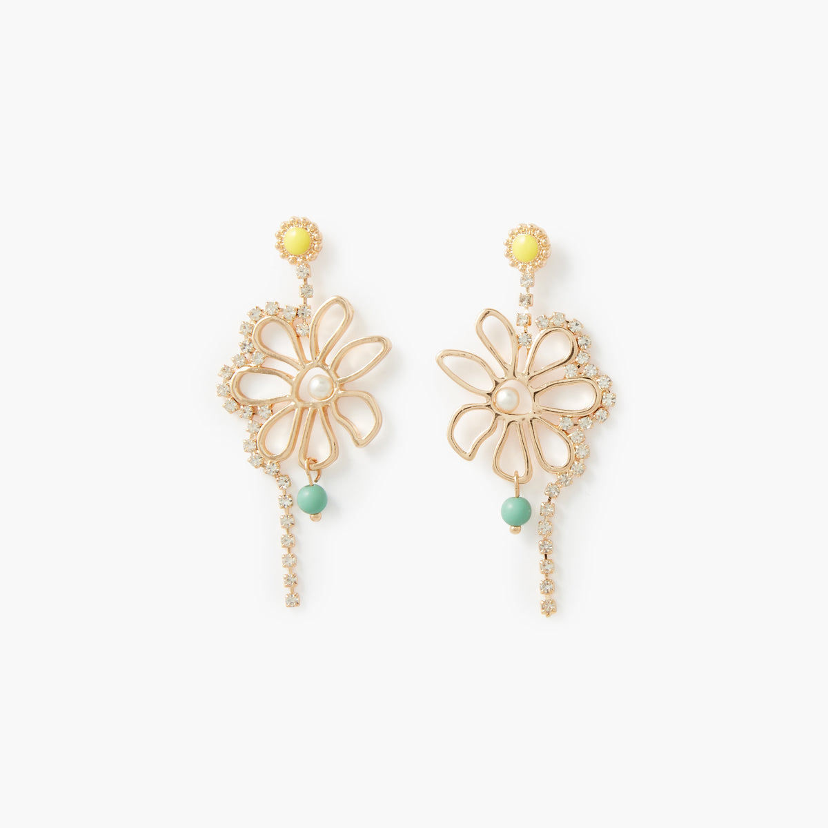 Boucles d'oreilles pendantes fleurs et strass