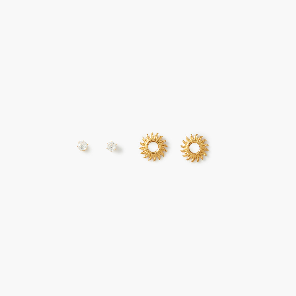 Set de 2 puces d'oreilles strass et soleil acier inoxydable doré