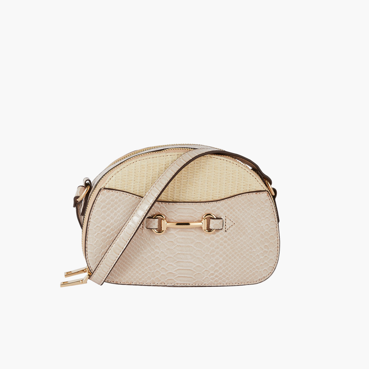 Sac demi-lune beige effet croco