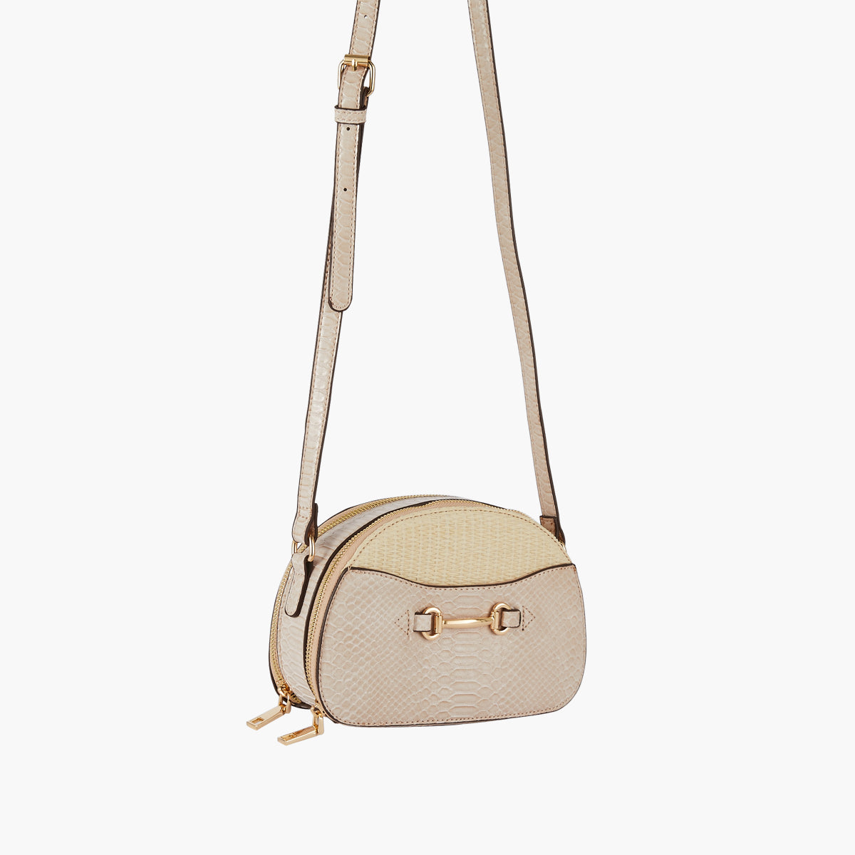 Sac demi-lune beige effet croco