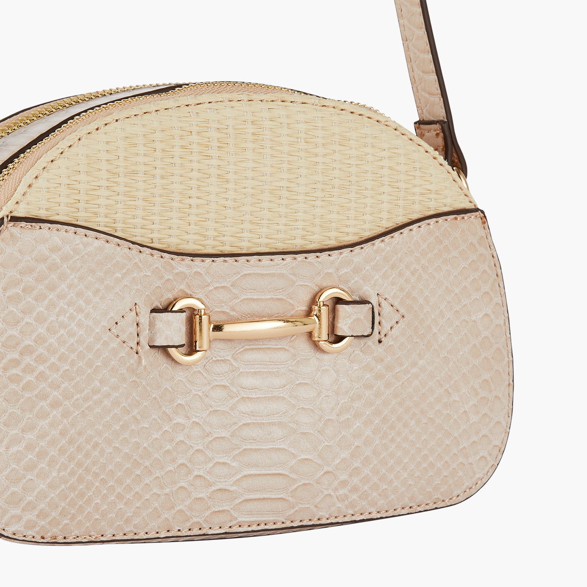 Sac demi-lune beige effet croco