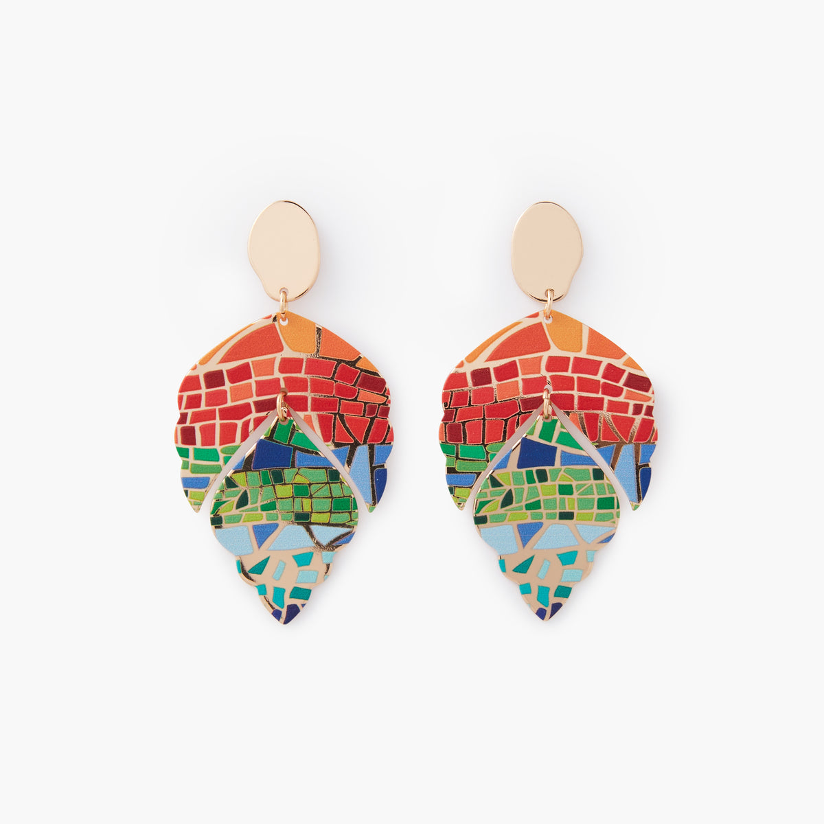 Boucles d'oreilles Balagane feuilles à imprimé mosaïque