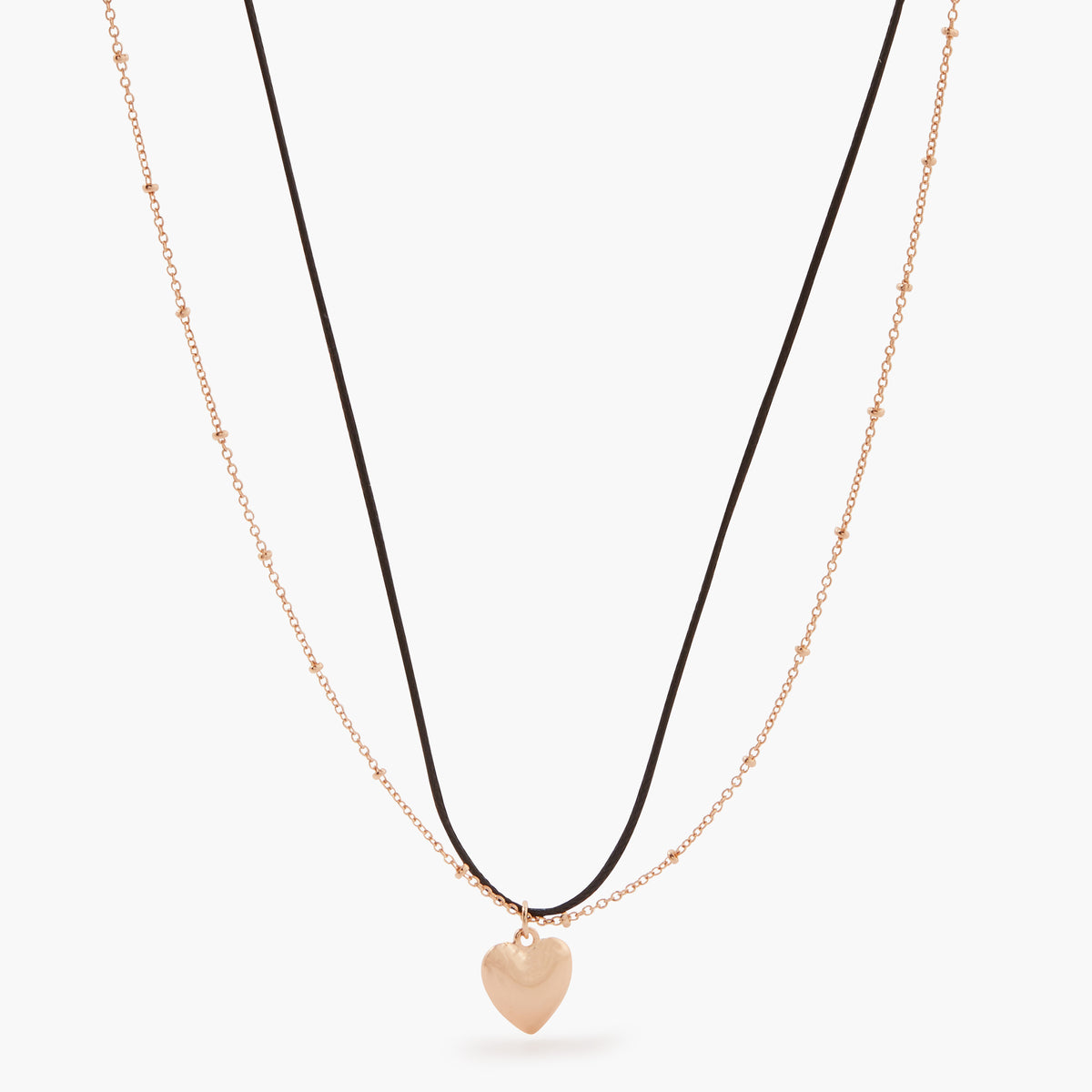 Collier 2 rangs chaine et fil avec pendentif cœur