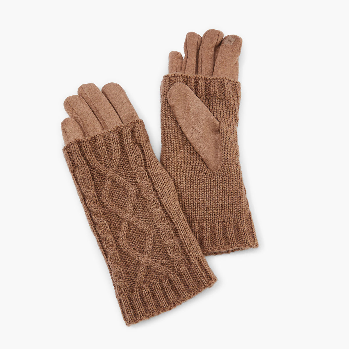 Gants-mitaines marron effet suédé et maille