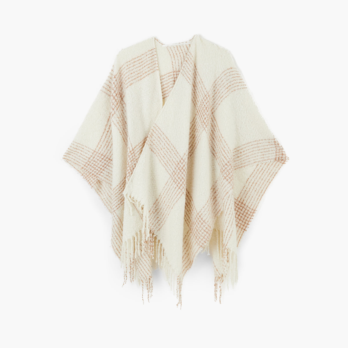 Poncho à rayures beige et blanc