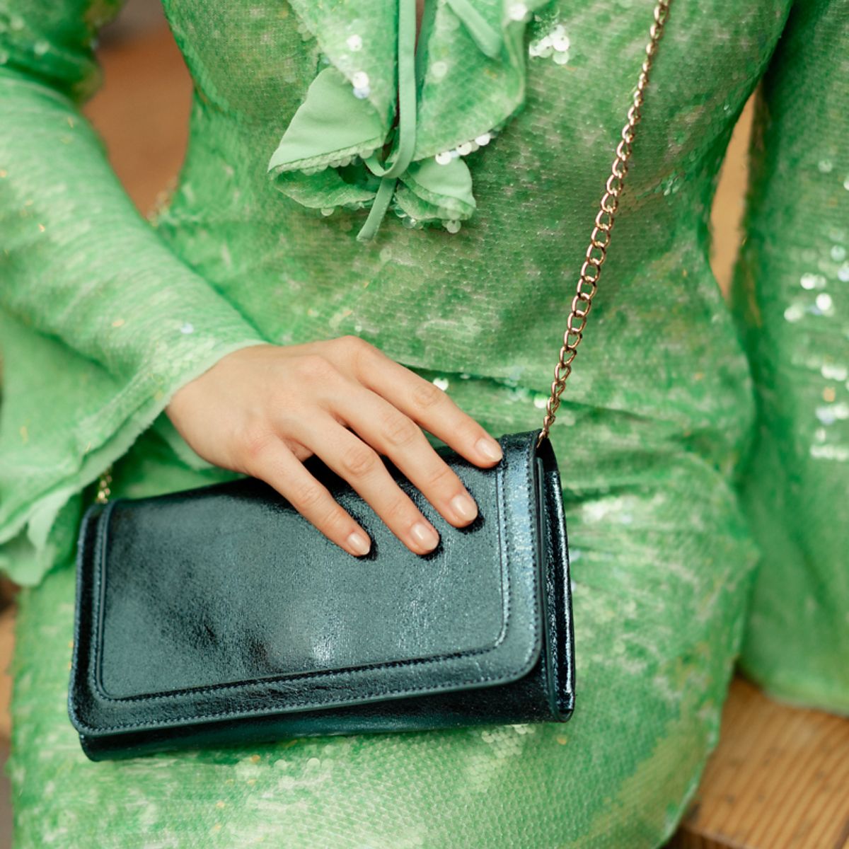 Pochette verte effet métallisée