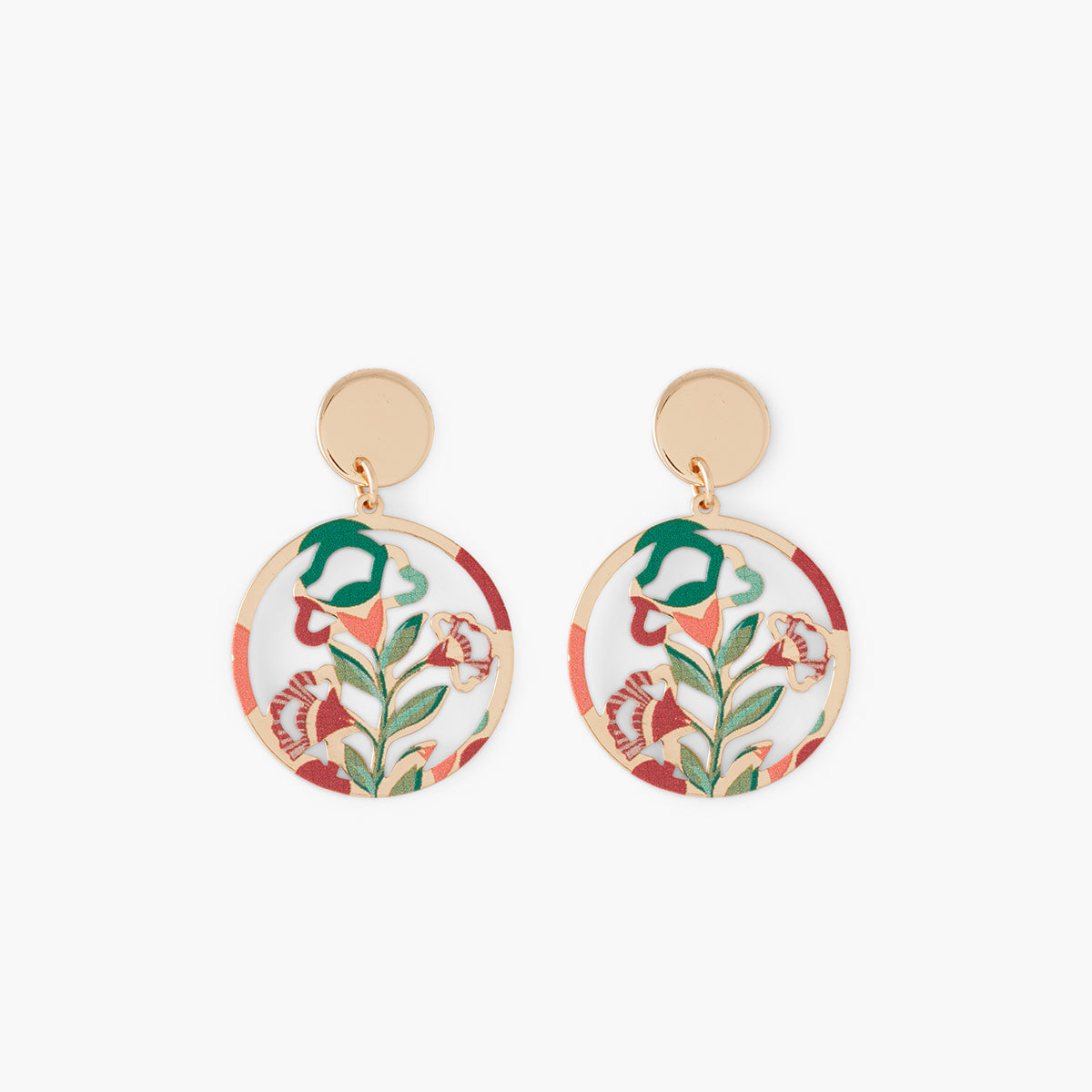 Boucles d'oreilles cercle ajouré feuille imprimée