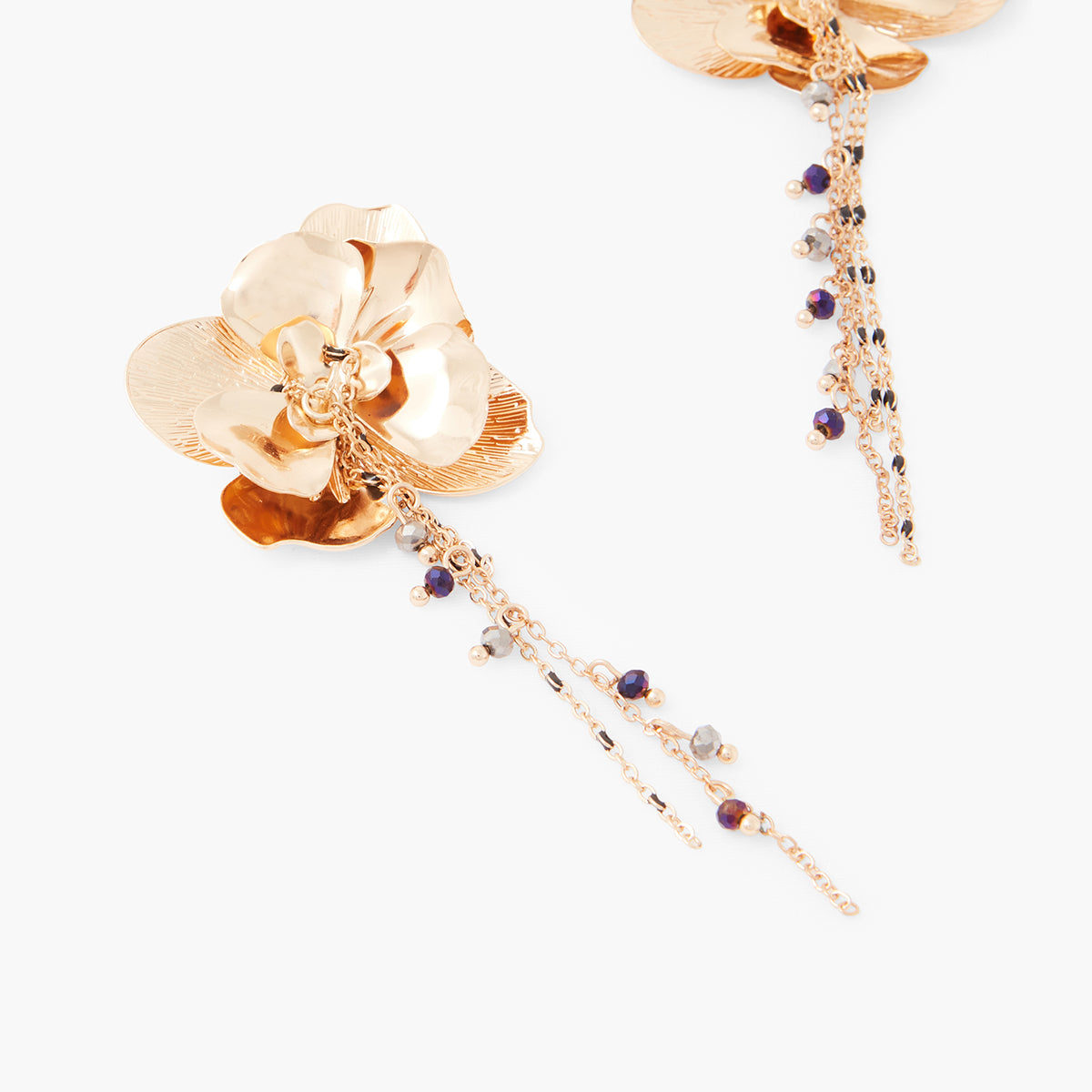 Boucles d'oreilles fleurs avec chaines pendantes