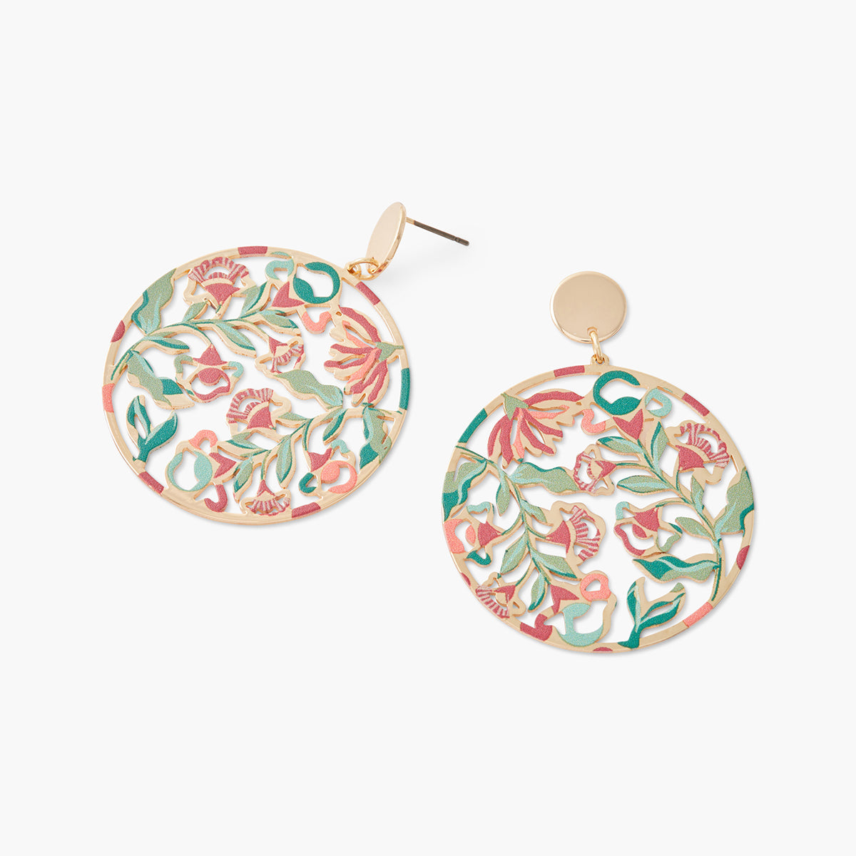 Boucles d'oreilles rond ajouré feuilles imprimées