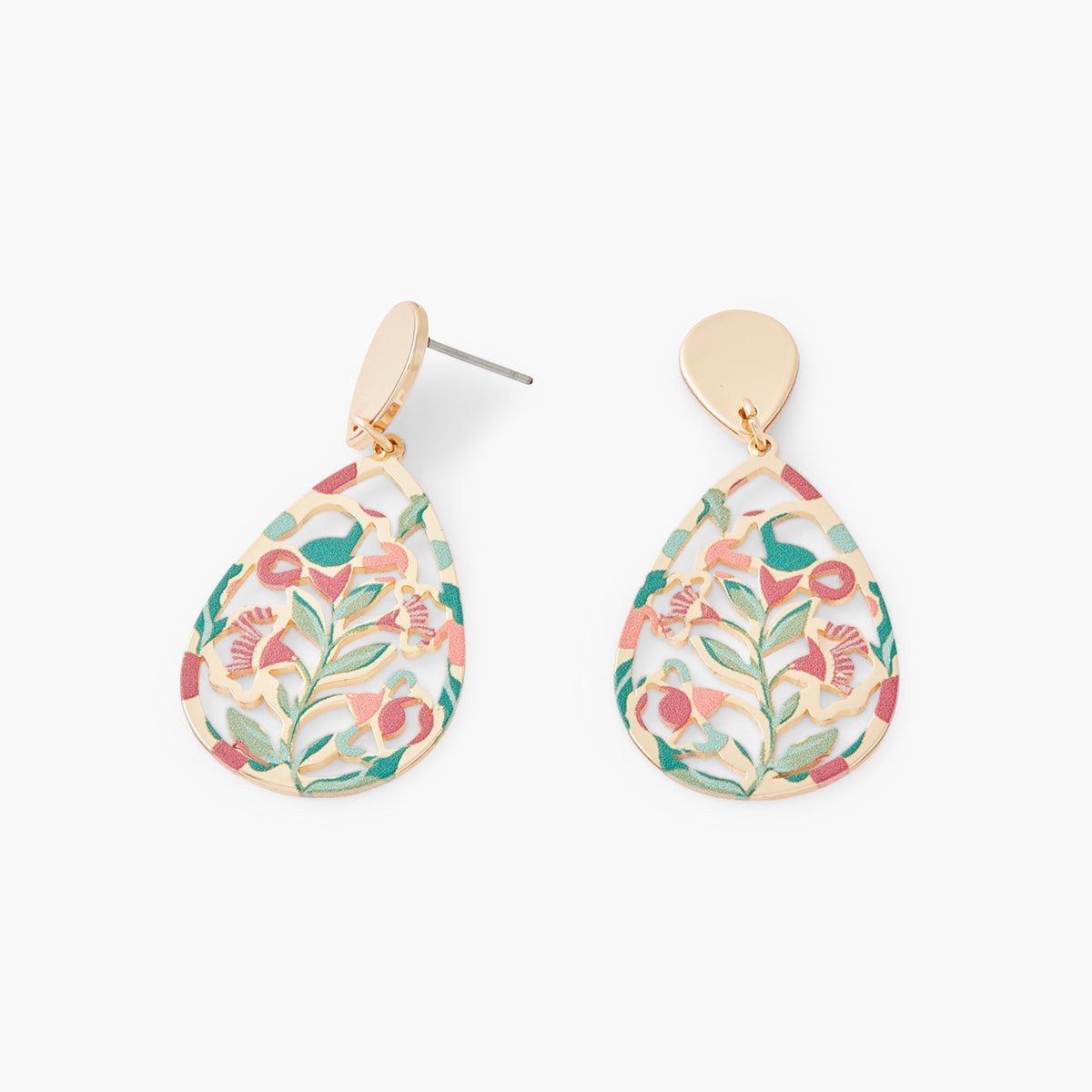 Boucles d'oreilles goutte ajourée feuilles imprimées