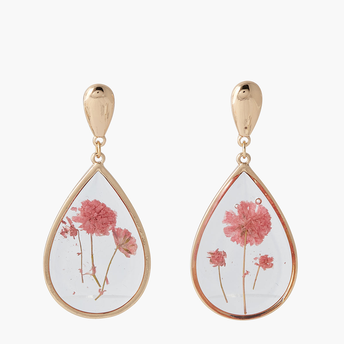 Boucles d'oreilles gouttes fleurs roses Prairie