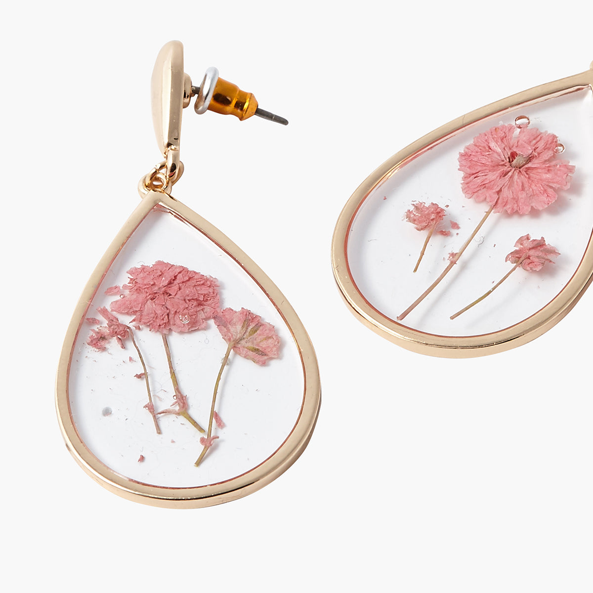 Boucles d'oreilles gouttes fleurs roses Prairie