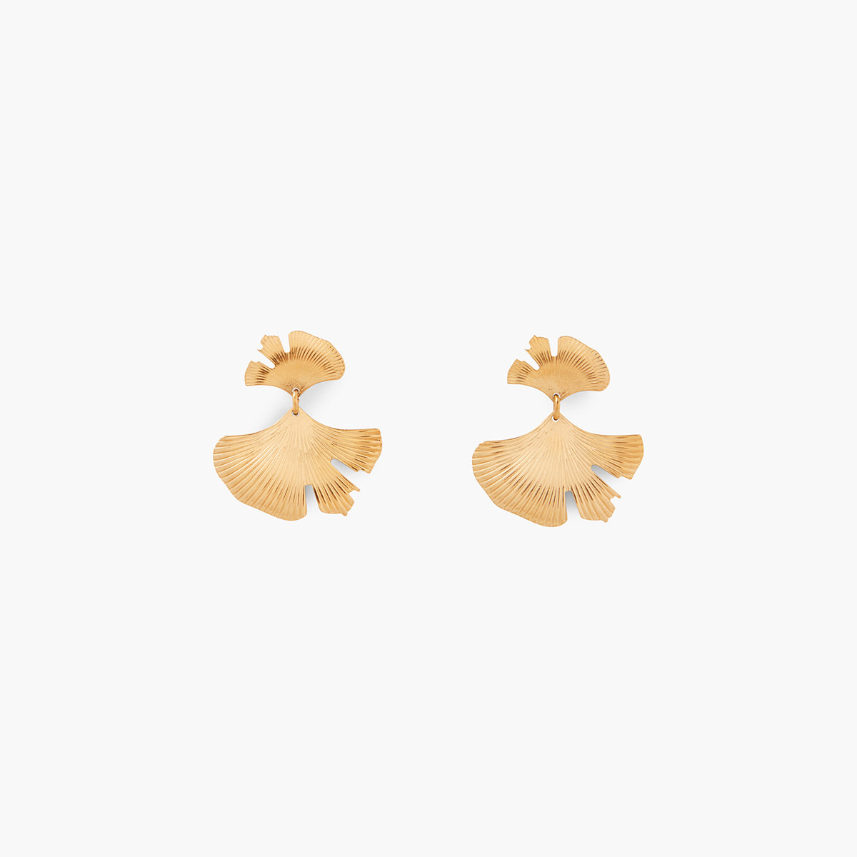 Boucles d'oreilles feuilles de ginkgo acier inoxydable doré