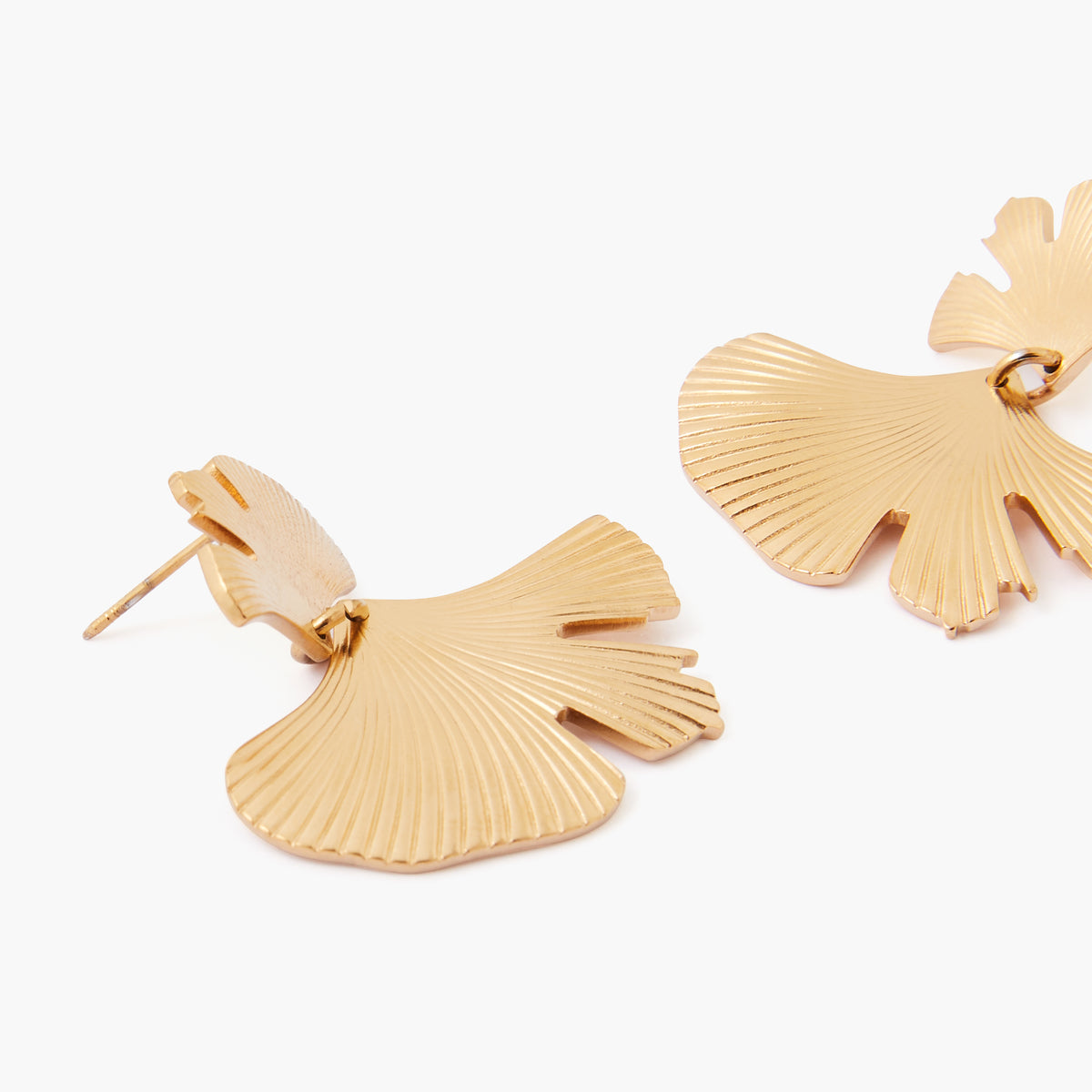 Boucles d'oreilles feuilles de ginkgo acier inoxydable doré