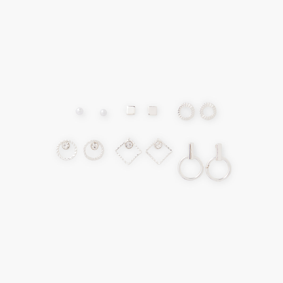 Set de 6 boucles d'oreilles argenté