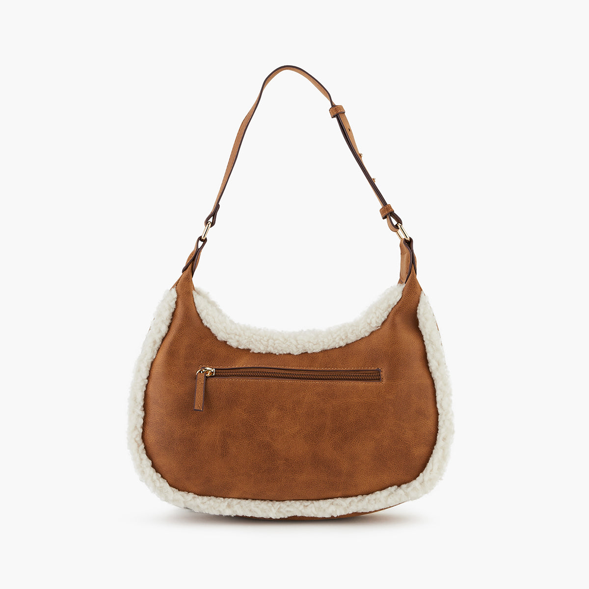 Sac porté épaule bi-matière camel