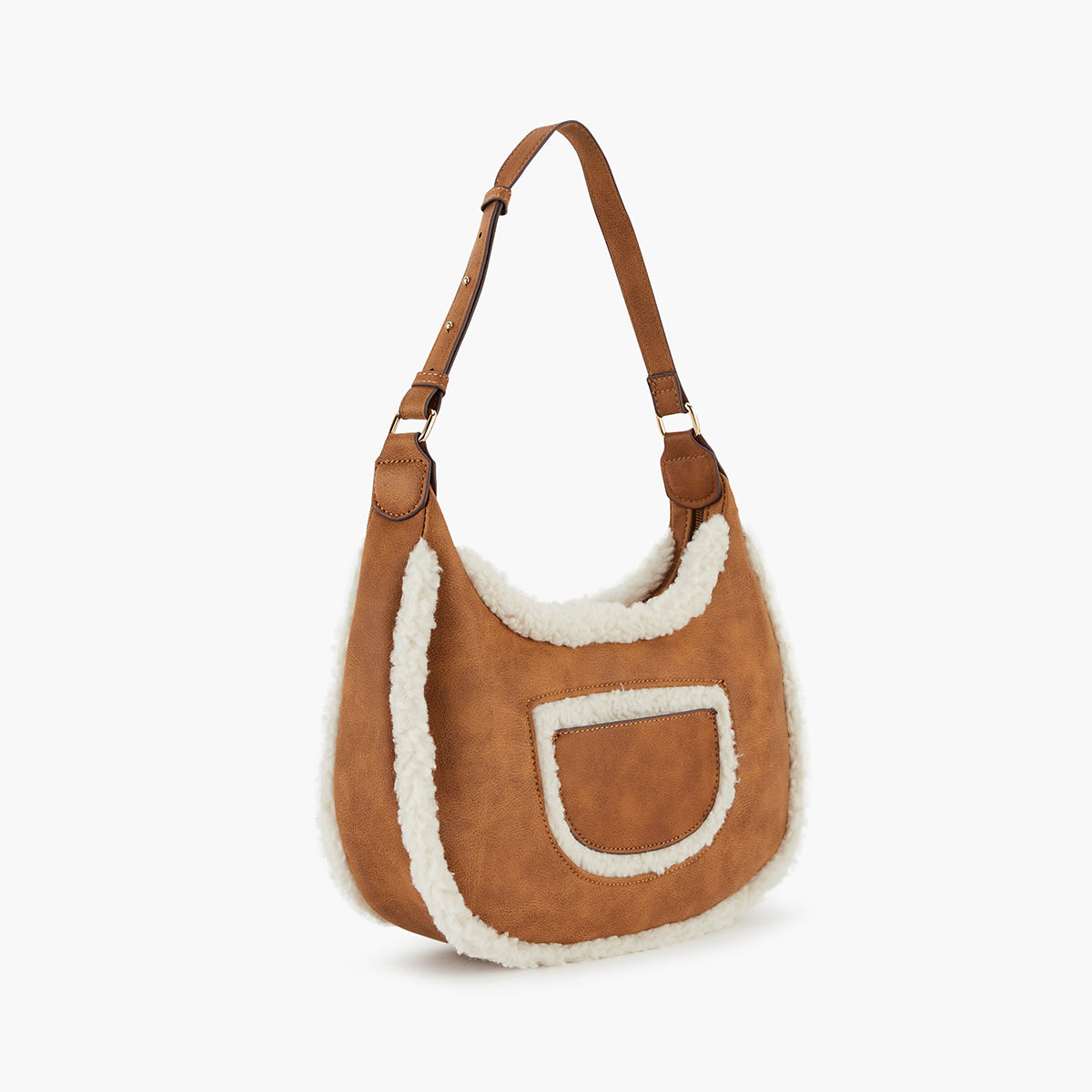 Sac porté épaule bi-matière camel