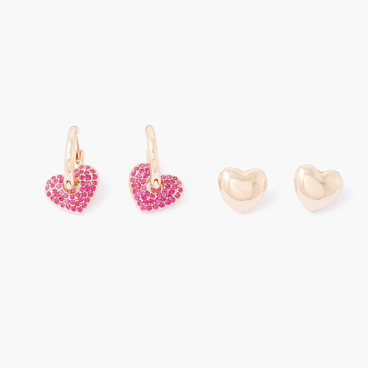 Set de 2 paires de boucles d'oreilles coeurs