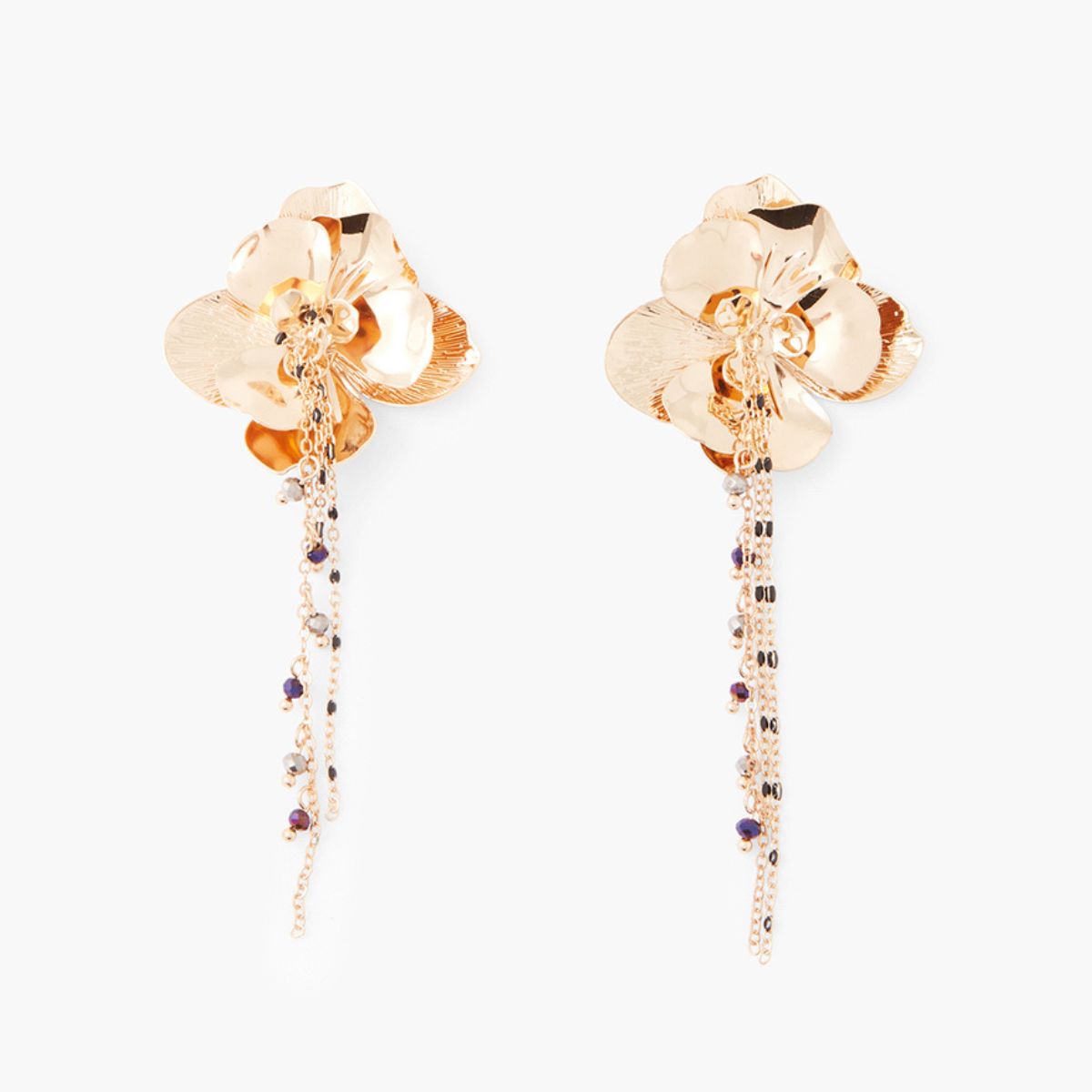 Boucles d'oreilles fleurs avec chaines pendantes