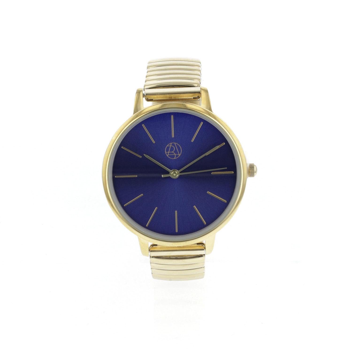 Montre dorée à cadran bleu-marine et bracelet élastique