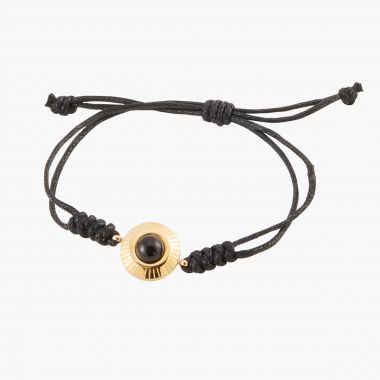 Bracelet cordon en acier inoxydable et pierre d'Onyx - noir