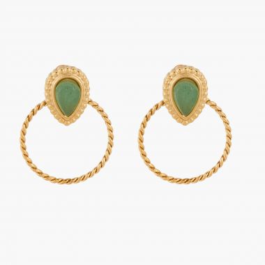 Boucles d'oreilles anneaux Acier Inoxydable - doré et vert 