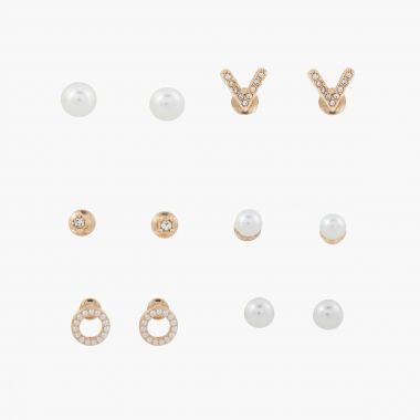 Set de 6  paires de boucles d'oreilles avec strass et perles - New Pearl