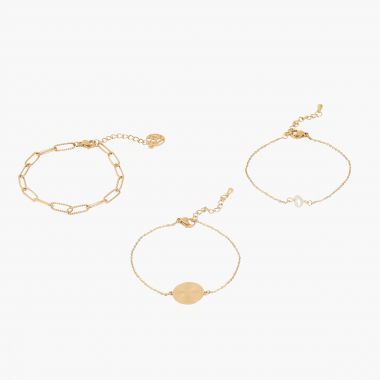 Set de 3 bracelets chaines en acier avec médaille et perle