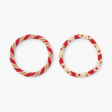 Set de 2 bracelets tissés en perles de rocaille - rouge, écru et doré