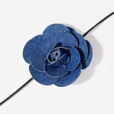 Choker fleur en jeans - bleu