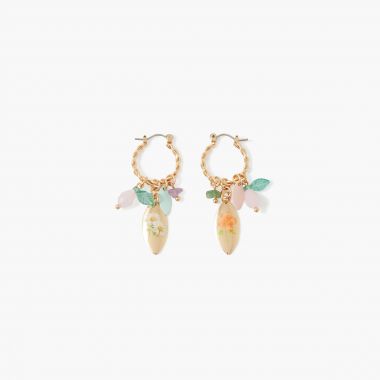Boucles d'oreilles pendantes imprimé fleur - doré , rose et vert